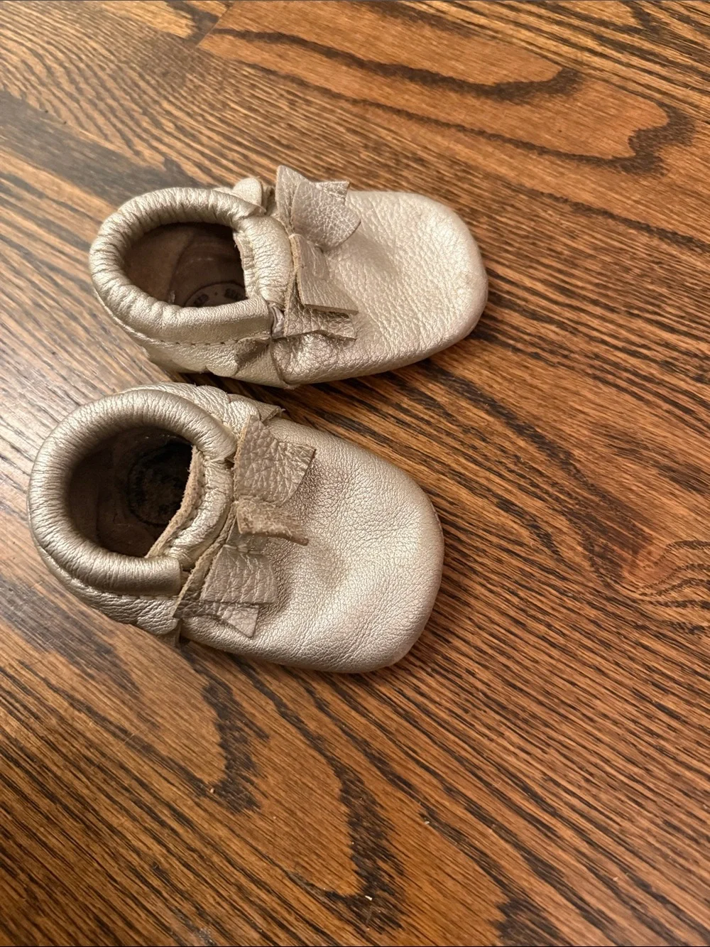 Freshly Picked Metallic Gold Bow Moccasins for Kids